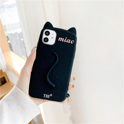 Cartoon 3D Cute Cat Ears tail Cat Paw Pendant Soft Cover Phone Case