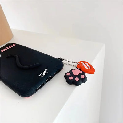 Cartoon 3D Cute Cat Ears tail Cat Paw Pendant Soft Cover Phone Case