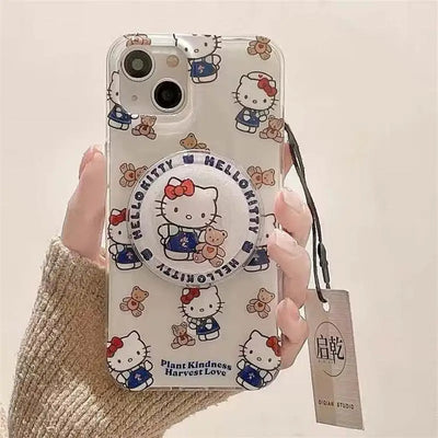 Cute Hello Kitty Magnetic Grip Holder Magsafe Wireless Charge Phone Case