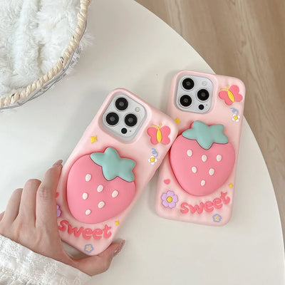 Sweet Strawberry Telescopic Bracket Phone Case