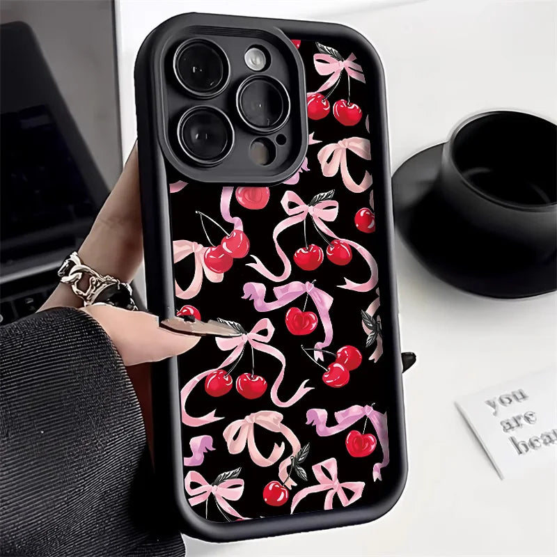 Cute Bumper Cherry Bowknot Cover Phone Case