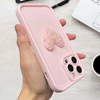 Cute 3D White Plush Love Heart Silicone Phone Case