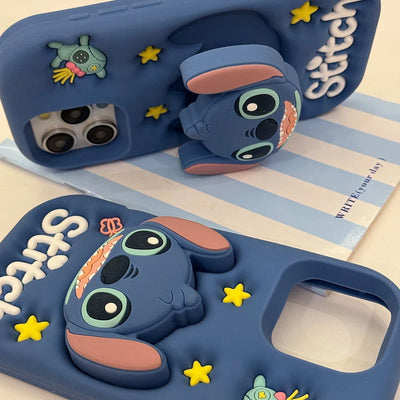 3D Cartoon Stitch Face Grip Tok Holder Cartoon Silicone Soft Phone Case