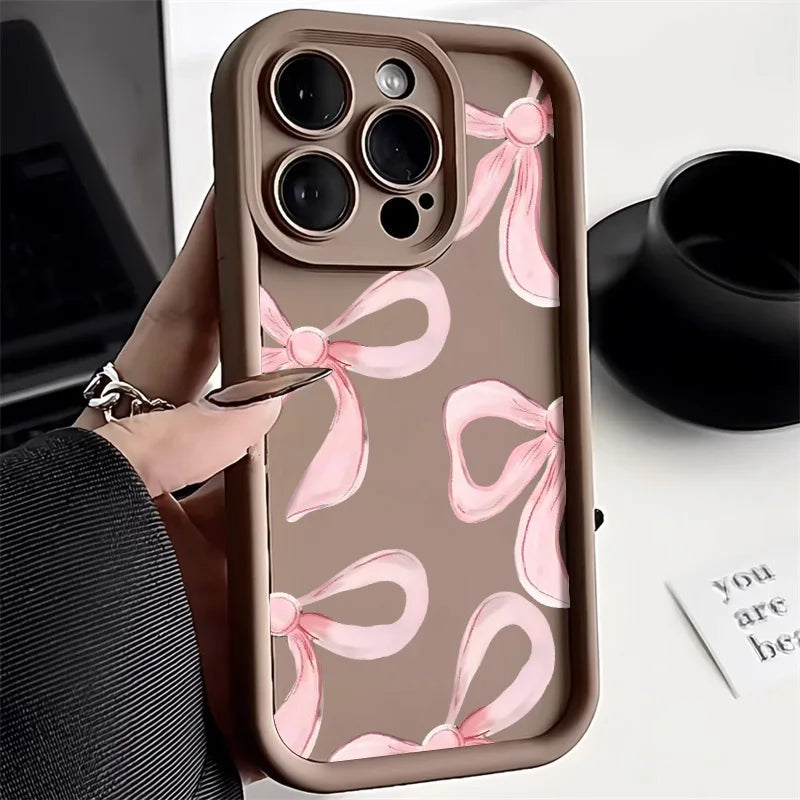 Liquid Silicone Pink Bowknot Bow Shockproof Soft Phone Case