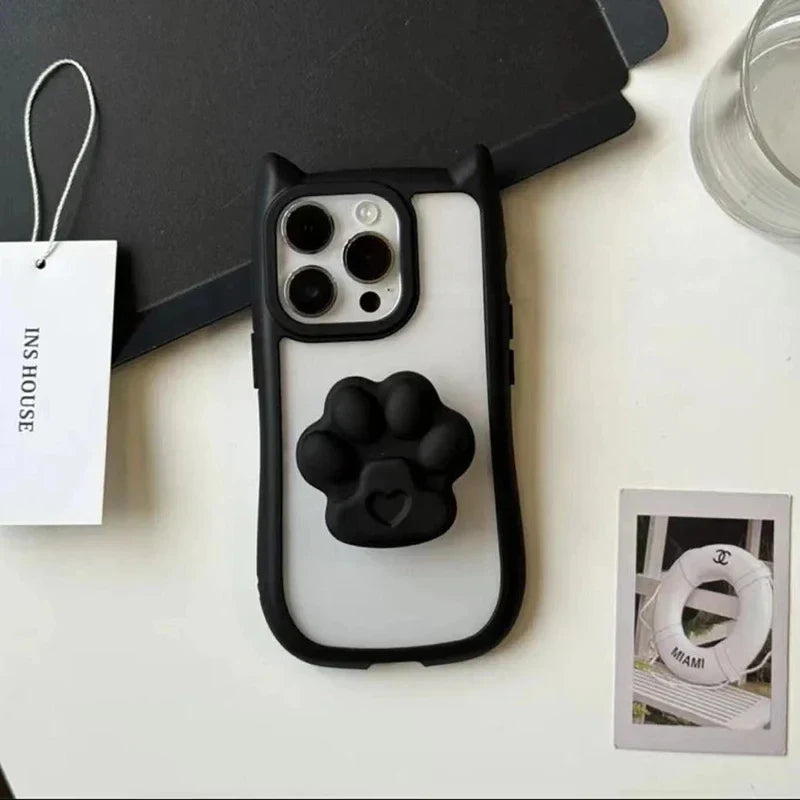 Cute 3D Cat Ear Claw Grip Tok Holder Phone Case