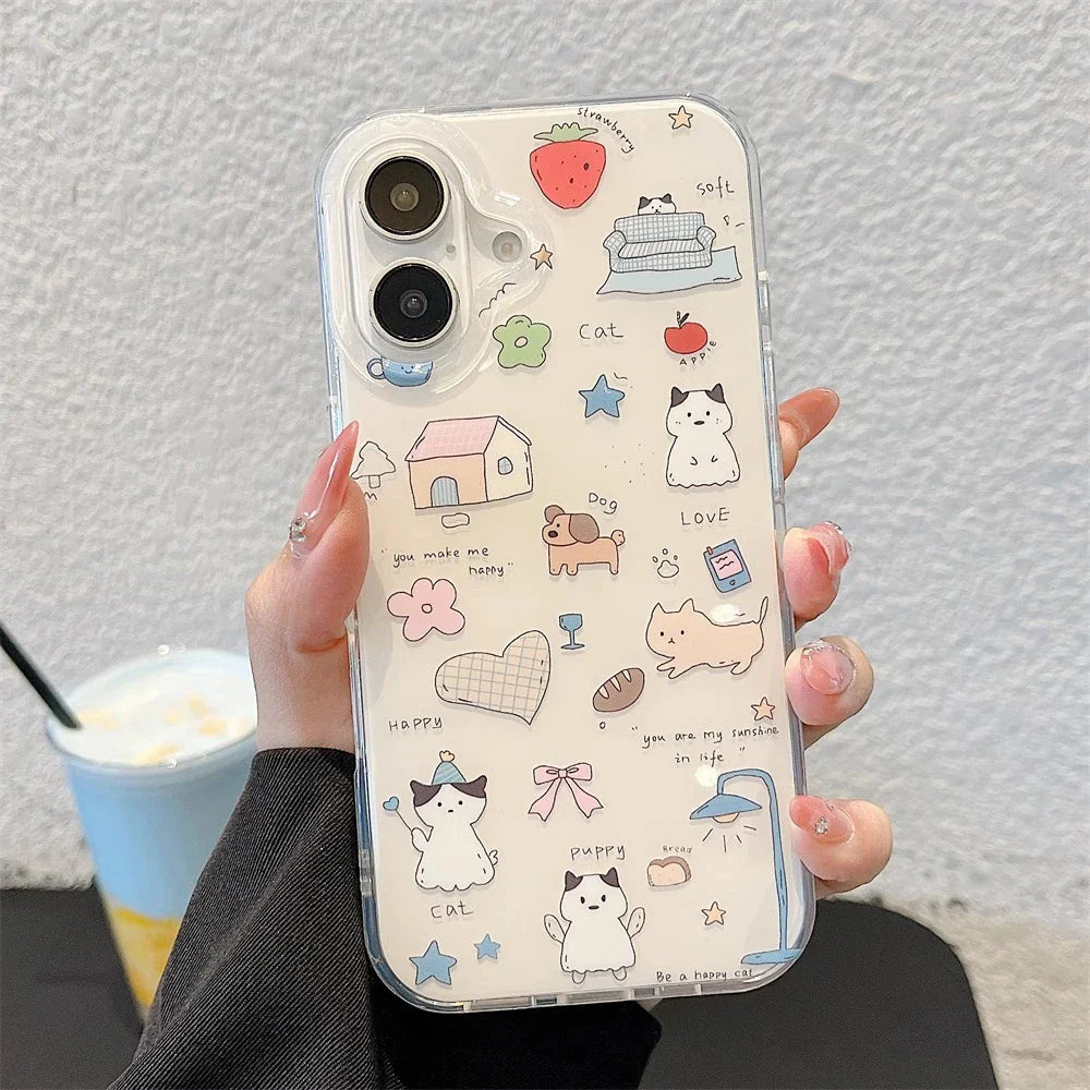 Ins Cute Line Cat Dog Phone Case