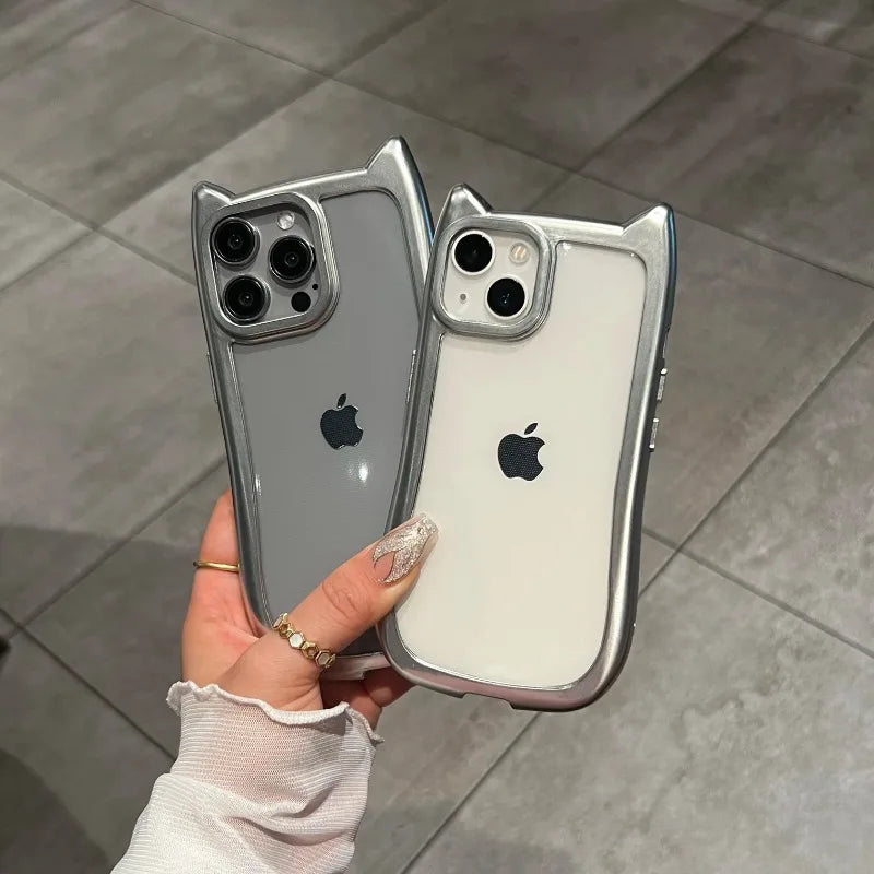 Luxury Plating Silicone Cute Cat Ears Armor Bumper Phone Case