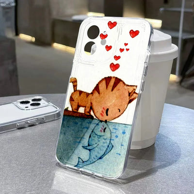 Cute Cat Clear Cartoon Animal Soft Shockproof Cover Phone Case