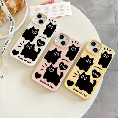 Cartoon Black Cat Wheat Straw Soft Silicone Cover Phone Case