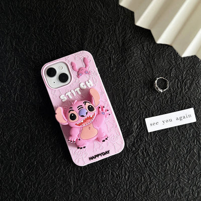 3D Cartoon Stitch Soft Silicone Cover With Holder Phone Case