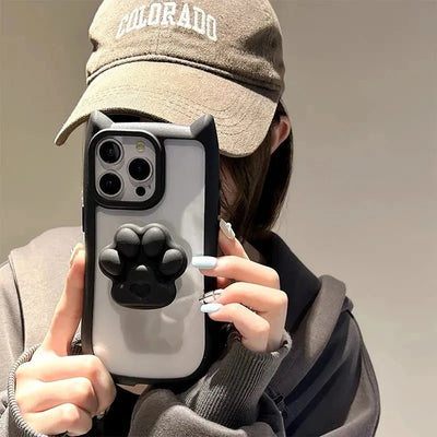 Cute 3D Cat Ear Claw Grip Tok Holder Phone Case