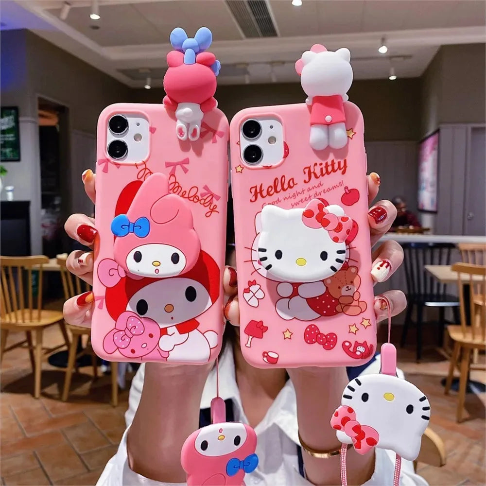 3D Melody Hello Kitty Phone Holder Case Lanyard Cover Phone Case