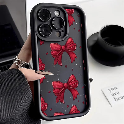 Liquid Silicone Pink Bowknot Bow Shockproof Soft Phone Case