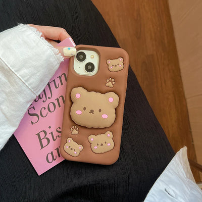 Kawaii Bear Cover With Stand Holder Soft Silicone Phone Case