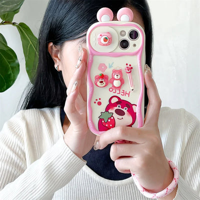 Cute Cartoon Pink Disney Winnie Pooh Lotso Bear Slide Camera Protection Phone Case