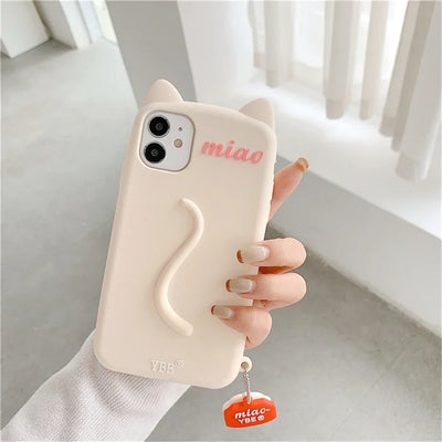 Cartoon 3D Cute Cat Ears tail Cat Paw Pendant Soft Cover Phone Case
