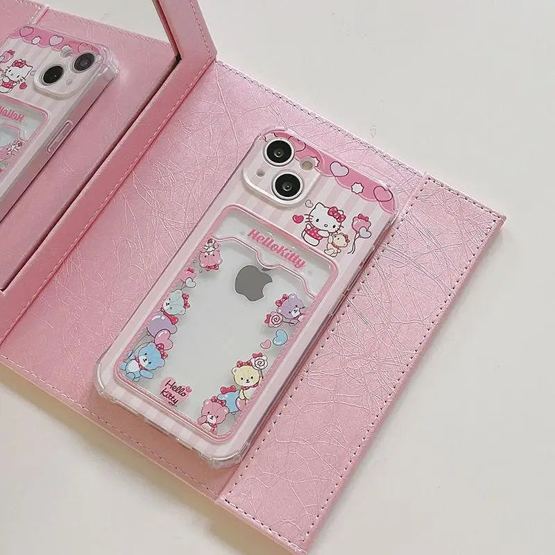 Cute Hello Kitty Kuromi Photo Card Holder Wallet Phone Case