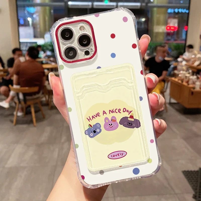 Card Slot Bag Holder Cute Dog Cartoon Puppy Clear Phone Case