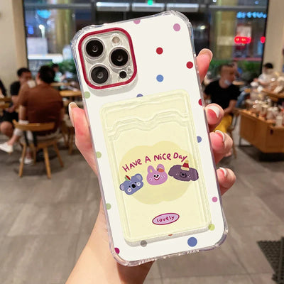 Card Slot Bag Holder Cute Dog Cartoon Puppy Clear Phone Case