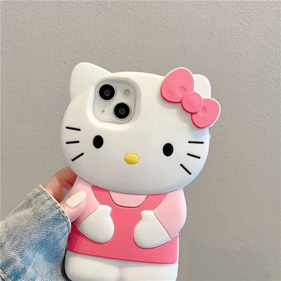 3D Pink Hello Kitty Cartoon Silicon Soft Phone Case