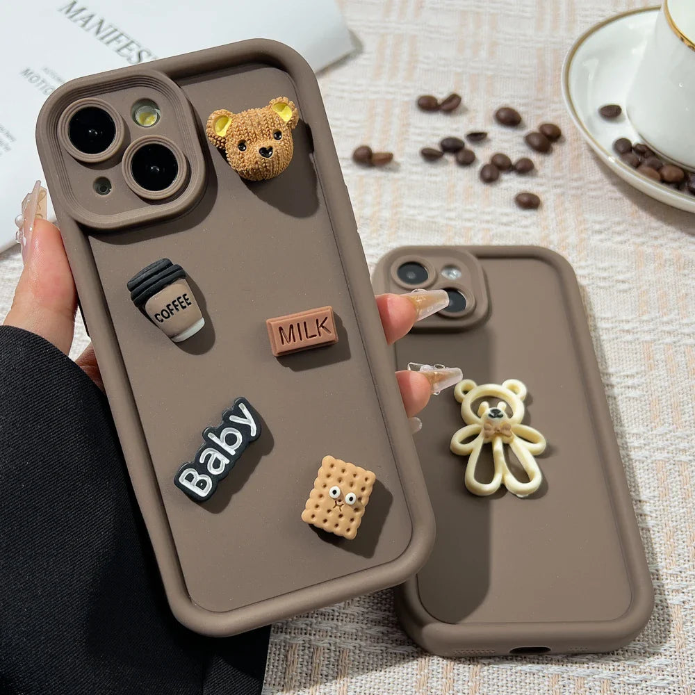 Cute Cartoon 3D Coffee Bear Phone Case
