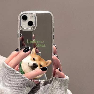 Cute Puppy Luxury Plating Mirror Shockproof Cover Phone Case