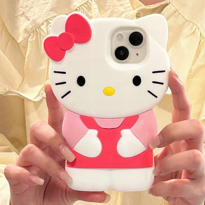 3D Pink Hello Kitty Cartoon Silicon Soft Phone Case