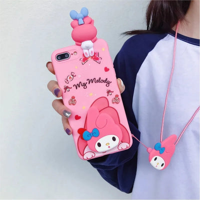 3D Melody Hello Kitty Phone Holder Case Lanyard Cover Phone Case