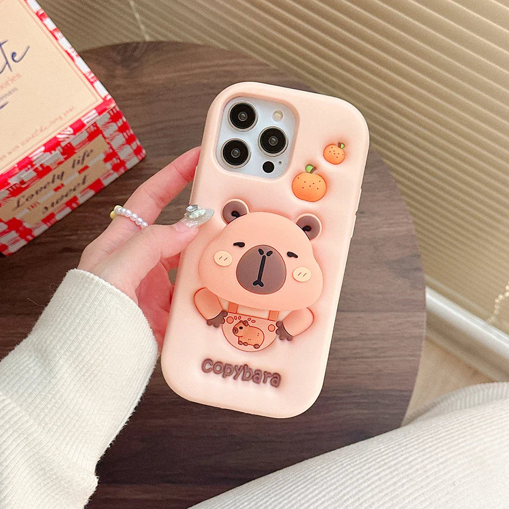 Cartoon Copybara Case Soft Silicone Cover With Stand Holder Phone Case