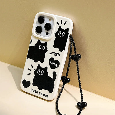 Cartoon Black Cat Wheat Straw Soft Silicone Cover Phone Case
