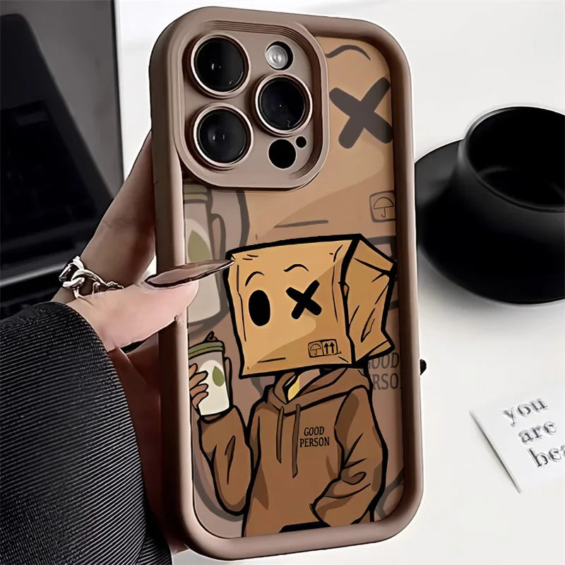 Cartoon Box Man Shockproof Cover Silicone Soft Phone Case