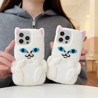 Cute Cartoon One-Finger Salute Cat Phone Case
