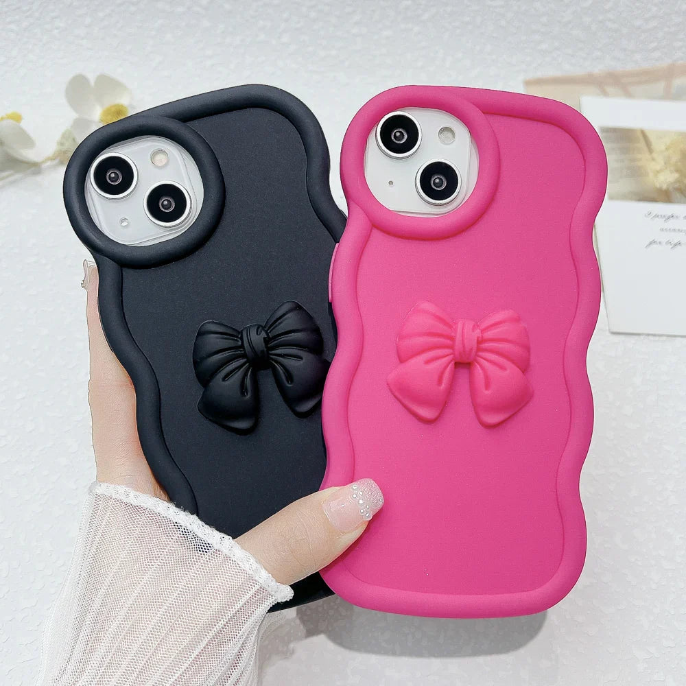 Cute 3D Bow Soft Curly Wave Cover Phone Case