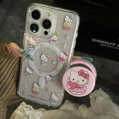 Cute Hello Kitty Magnetic Grip Holder Magsafe Wireless Charge Phone Case