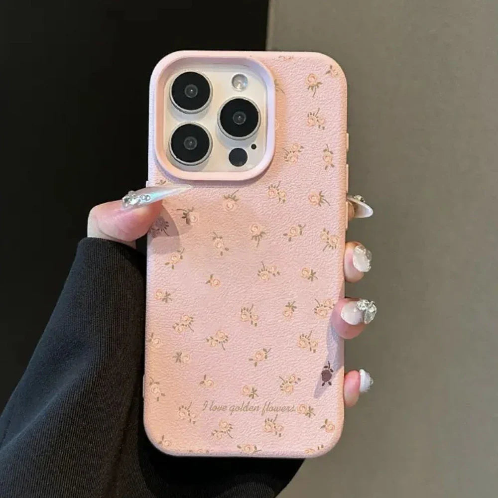 Flower Candy Color Leather Texture Shockproof Cover Phone Case