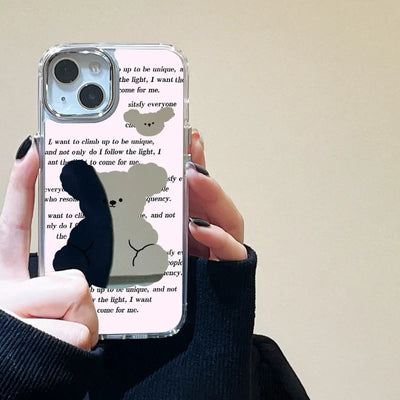 Cute Bear Makeup Mirror Luxury Shockproof Cartoon Cover Phone Case