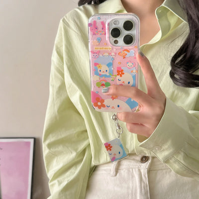 Cute pink rabbit colored cloud flower phone case