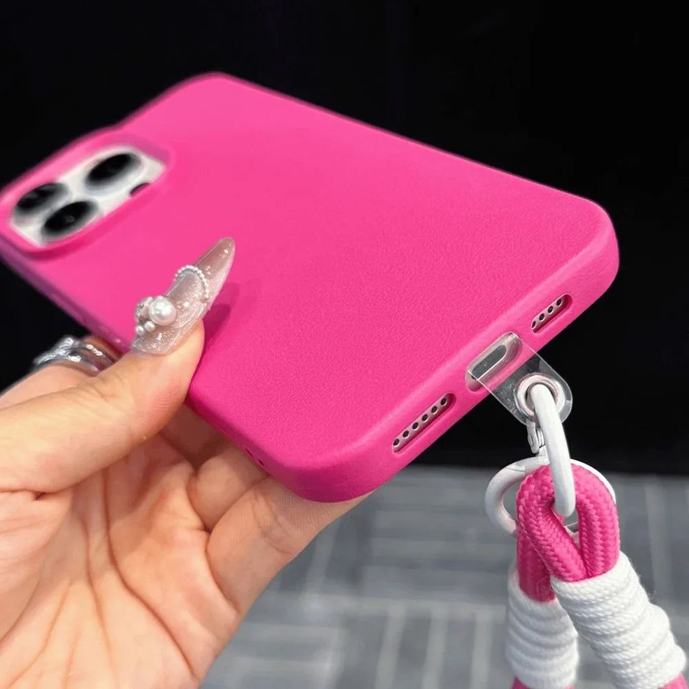 Luxury With Lanyard Litchi Lines Leather Phone Case