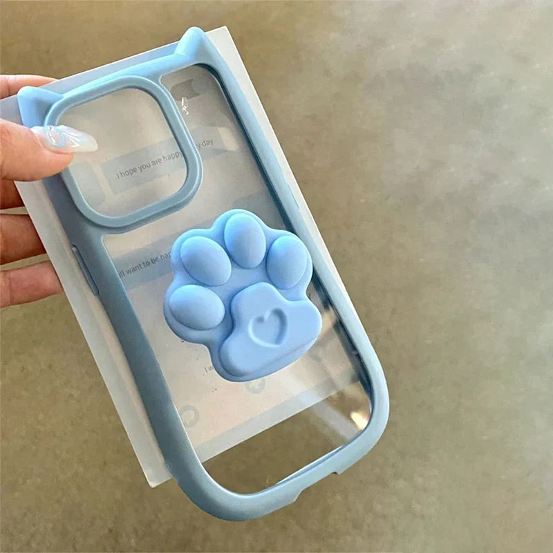 Cute 3D Cat Ear Claw Grip Tok Holder Phone Case