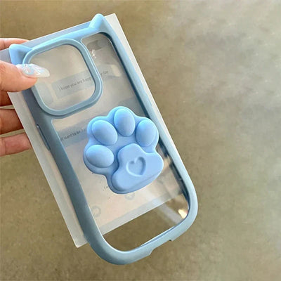 Cute 3D Cat Ear Claw Grip Tok Holder Phone Case