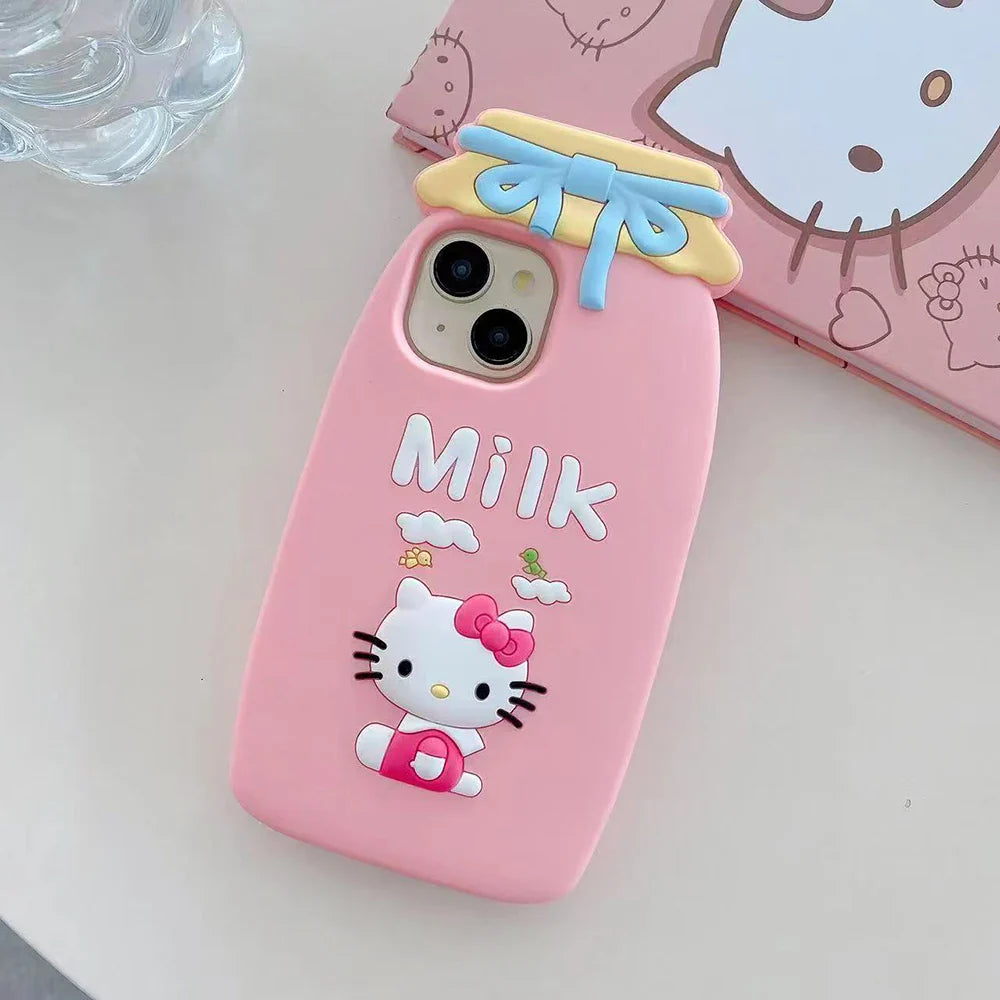 Cute Hello Kitty Milk Bottle Soft Silicone Phone Case