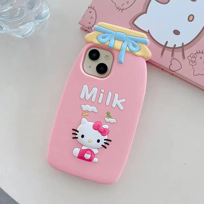Cute Hello Kitty Milk Bottle Soft Silicone Phone Case