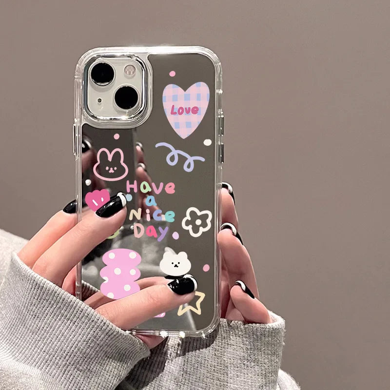 Cute Bow Luxury Plating Make Up Mirror Cover Phone Case