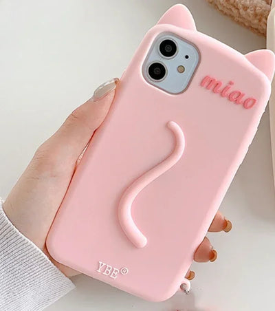 Cartoon 3D Cute Cat Ears tail Cat Paw Pendant Soft Cover Phone Case