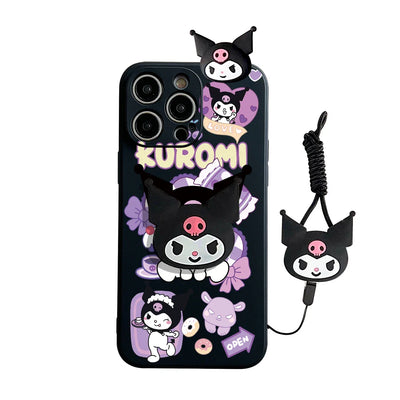 Kawaii Kuromi Cover With Keychain Holder Rope Phone Case