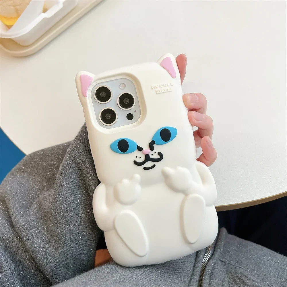 Cute Cartoon One-Finger Salute Cat Phone Case