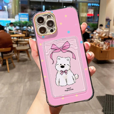 Card Slot Bag Holder Cute Dog Cartoon Puppy Clear Phone Case