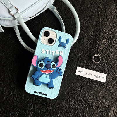 3D Cartoon Stitch Soft Silicone Cover With Holder Phone Case