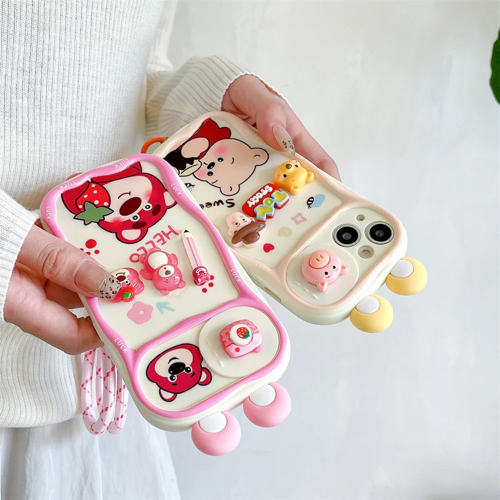 Cute Cartoon Pink Disney Winnie Pooh Lotso Bear Slide Camera Protection Phone Case