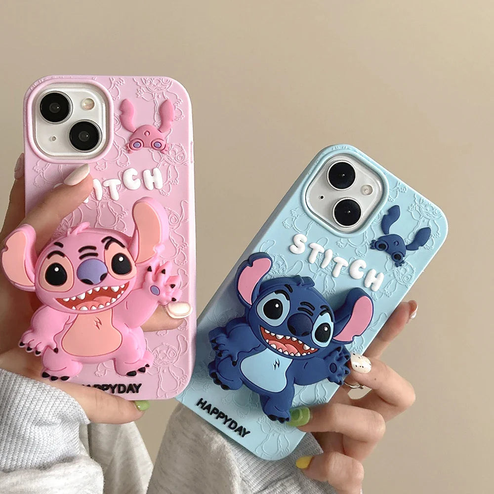 3D Cartoon Stitch Soft Silicone Cover With Holder Phone Case